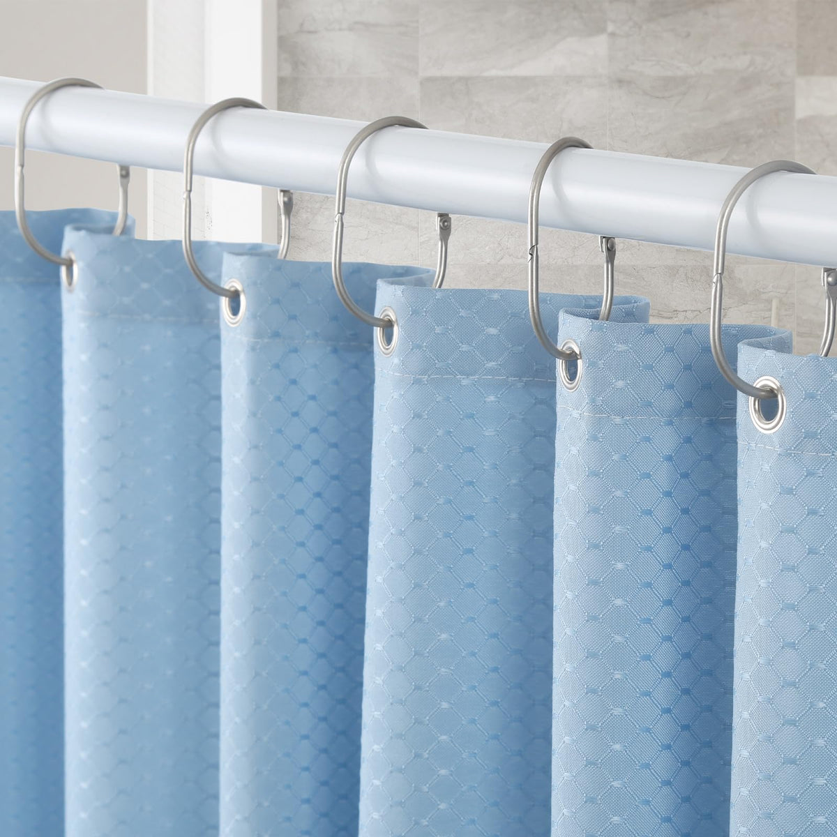 Goowin Shower Curtain Hooks, 12 Pcs Shower Curtain Rings Rust Proof Metal Oval Rings Clasp Closed Shower Curtain Rings for Bathroom Shower Rods - image 2