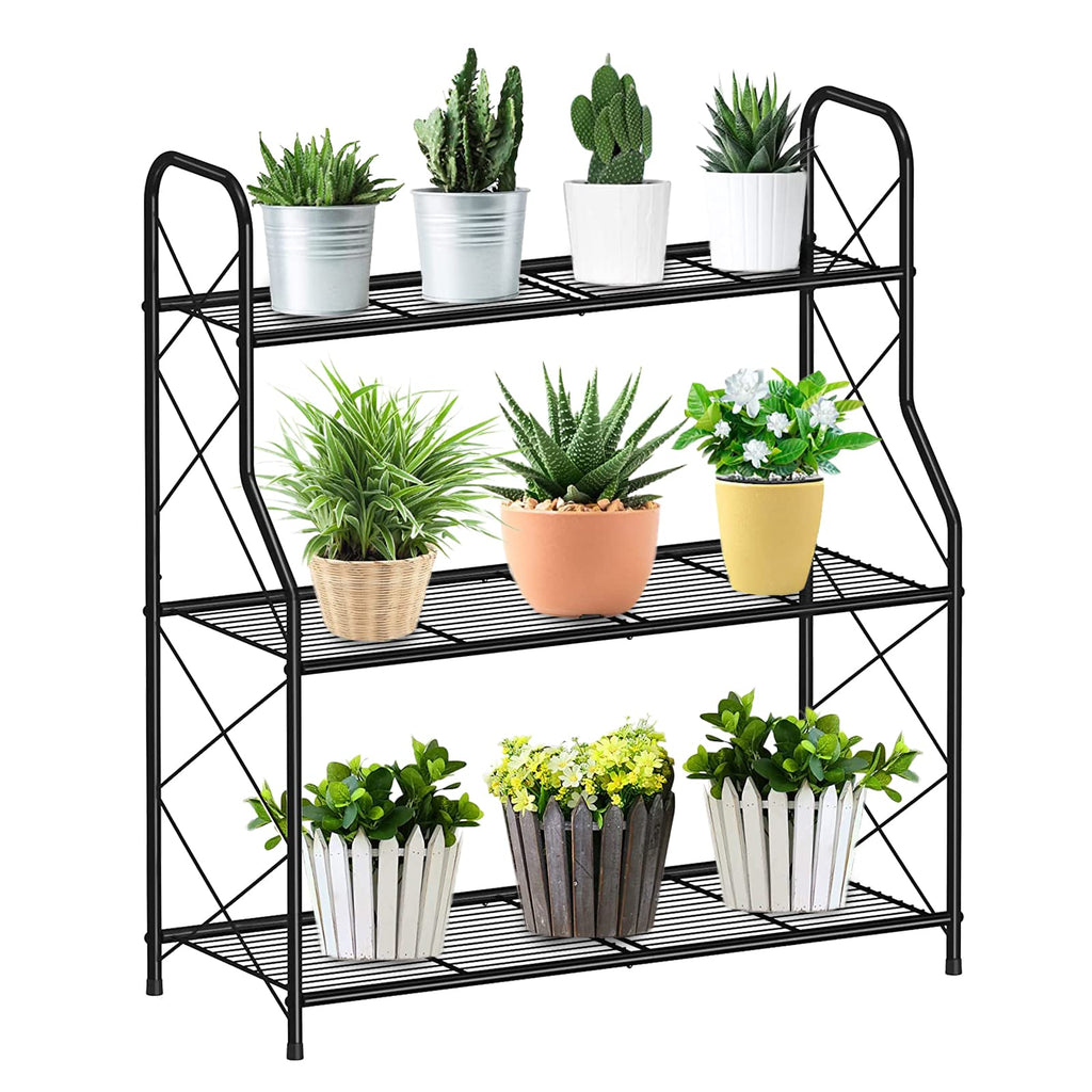 Mutool 3 Tier Metal Plant Stand – Wrought Iron Ladder Shelf for Indoor Outdoor