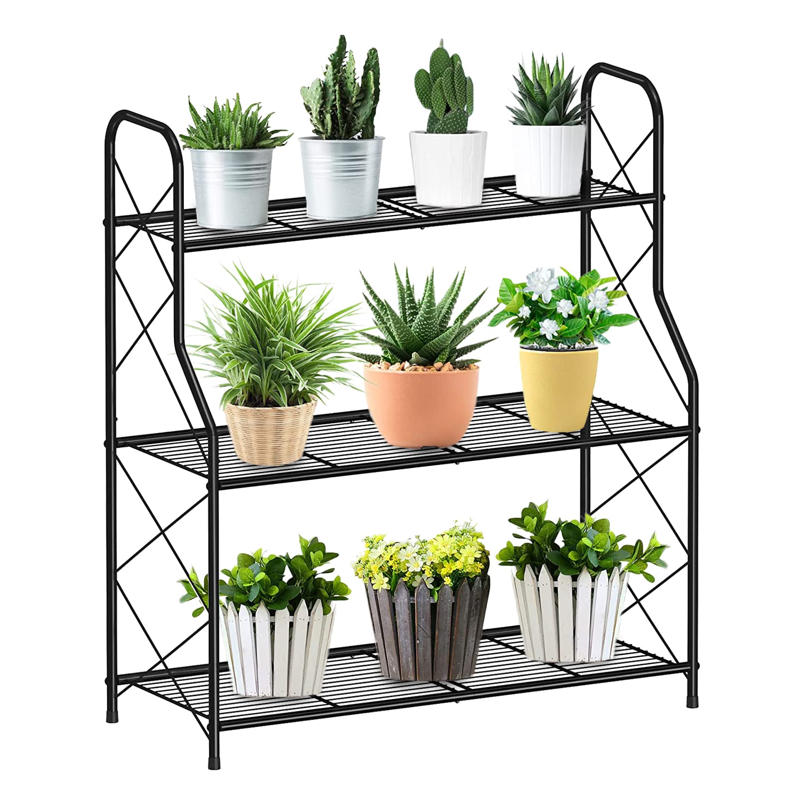 Mutool 3 Tier Metal Plant Stand – Wrought Iron Ladder Shelf for Indoor Outdoor