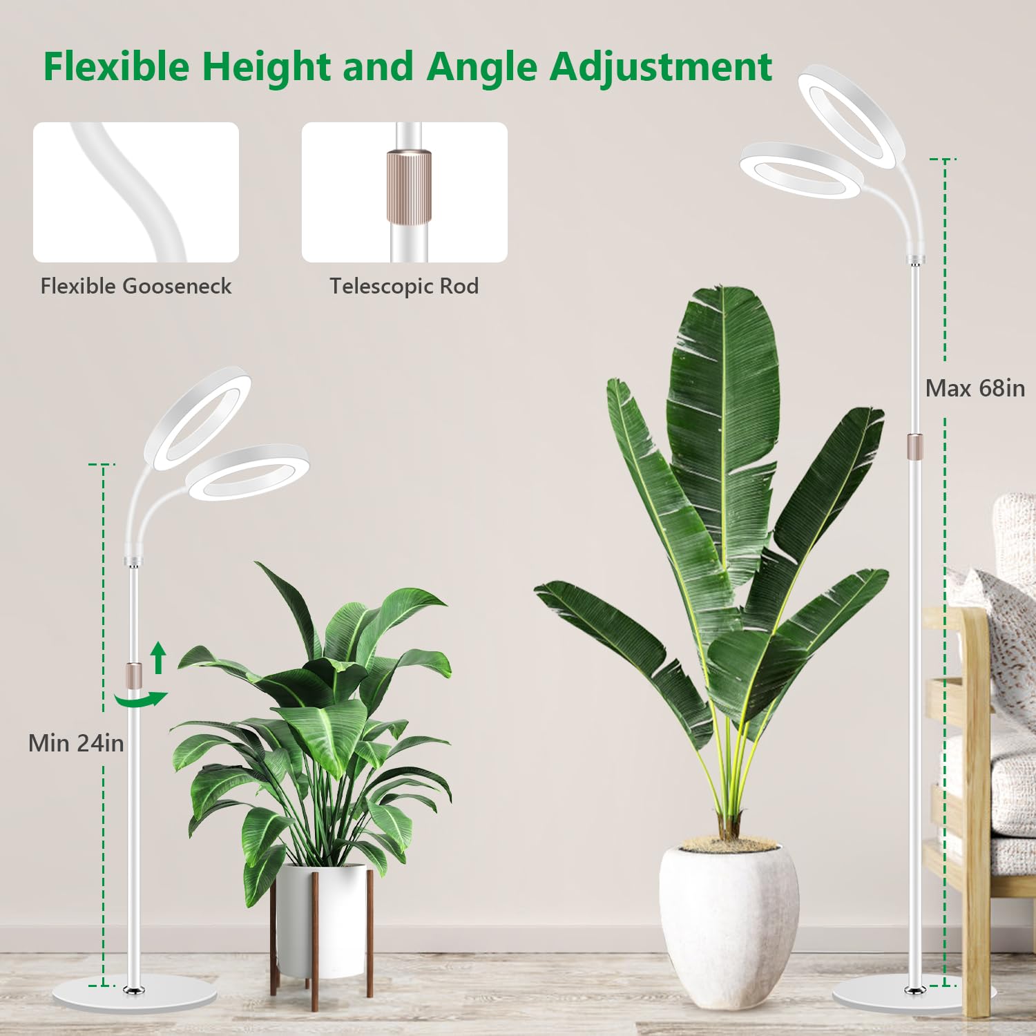 Aumtrly Full Spectrum LED Grow Light - 68" Floor Standing Plant Lamp