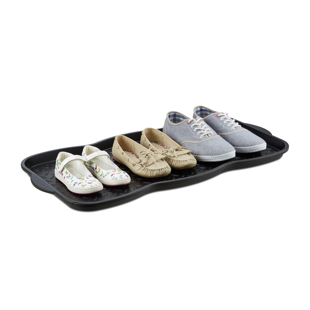 Relaxdays Large Shoe Drip Tray | Black Plastic Boot Pan for 4 Pairs