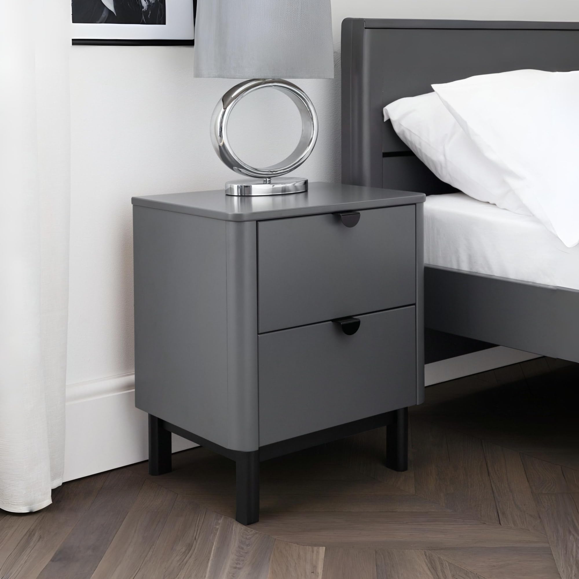 Julian Bowen Chloe 2 Drawer Bedside Table – Storm Grey Wood