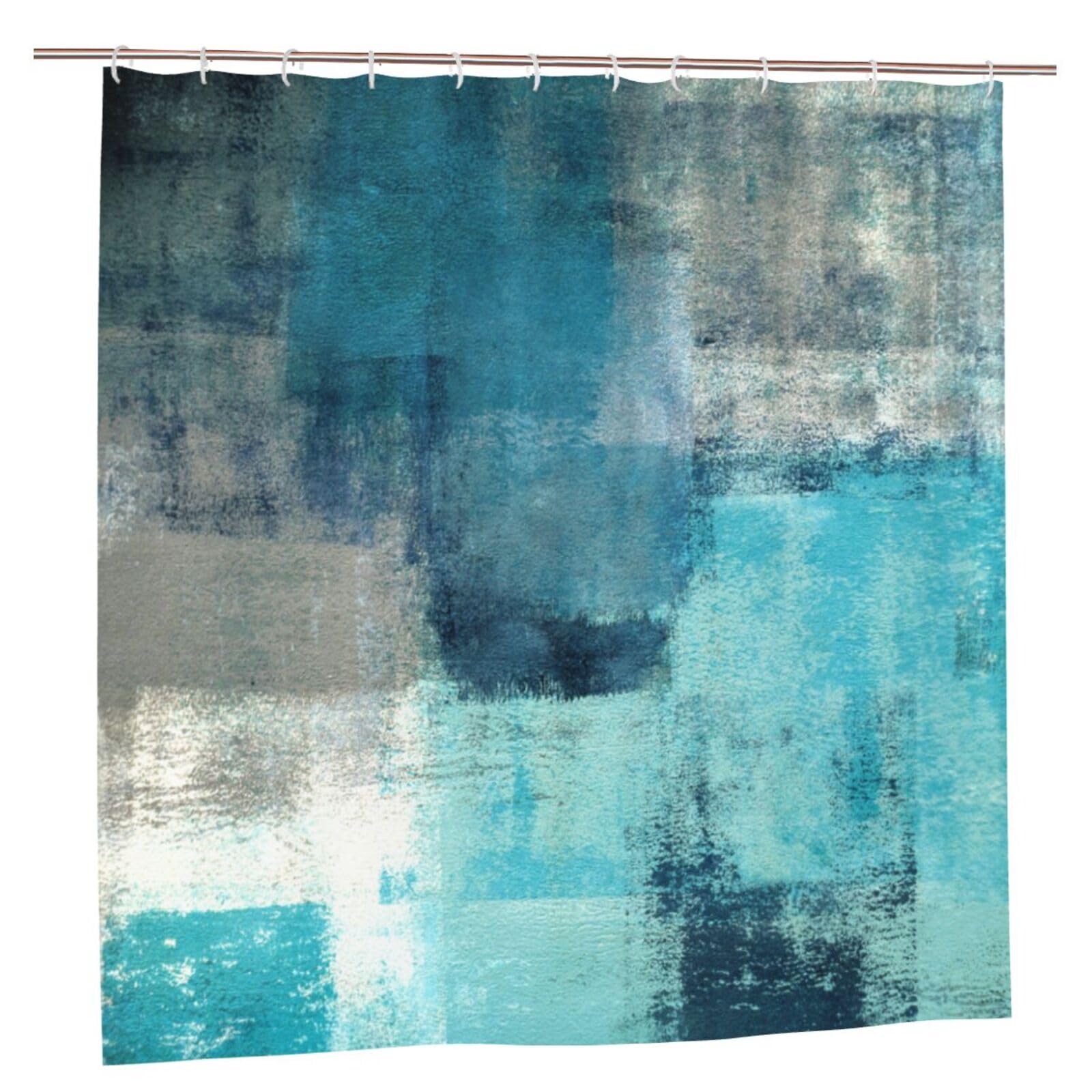 Jolof Store Turquoise Abstract Art Shower Curtain | Waterproof Polyester