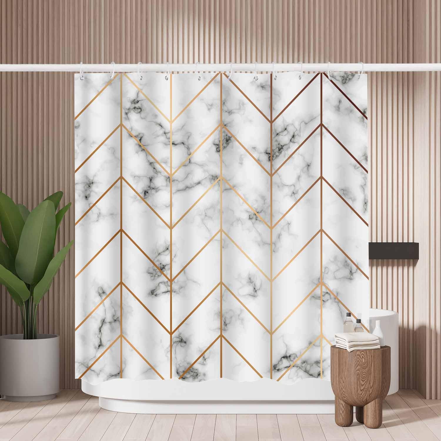 Woutay White Marble Shower Curtain | Mold Resistant Waterproof Fabric