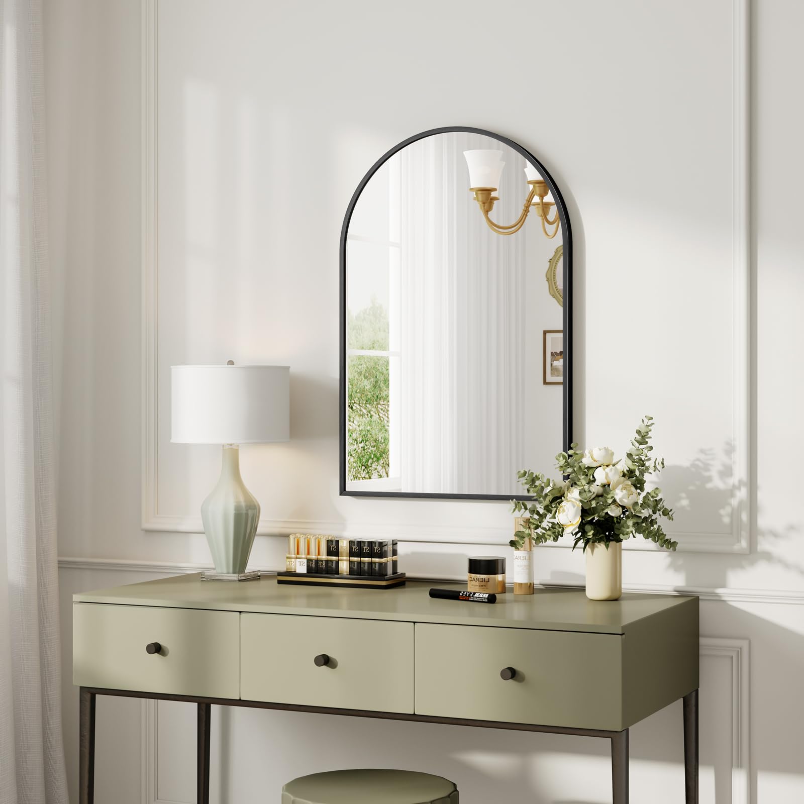 Dripex Arched Wall Mirror – 50x75cm Black Aluminum Frame for Bathroom