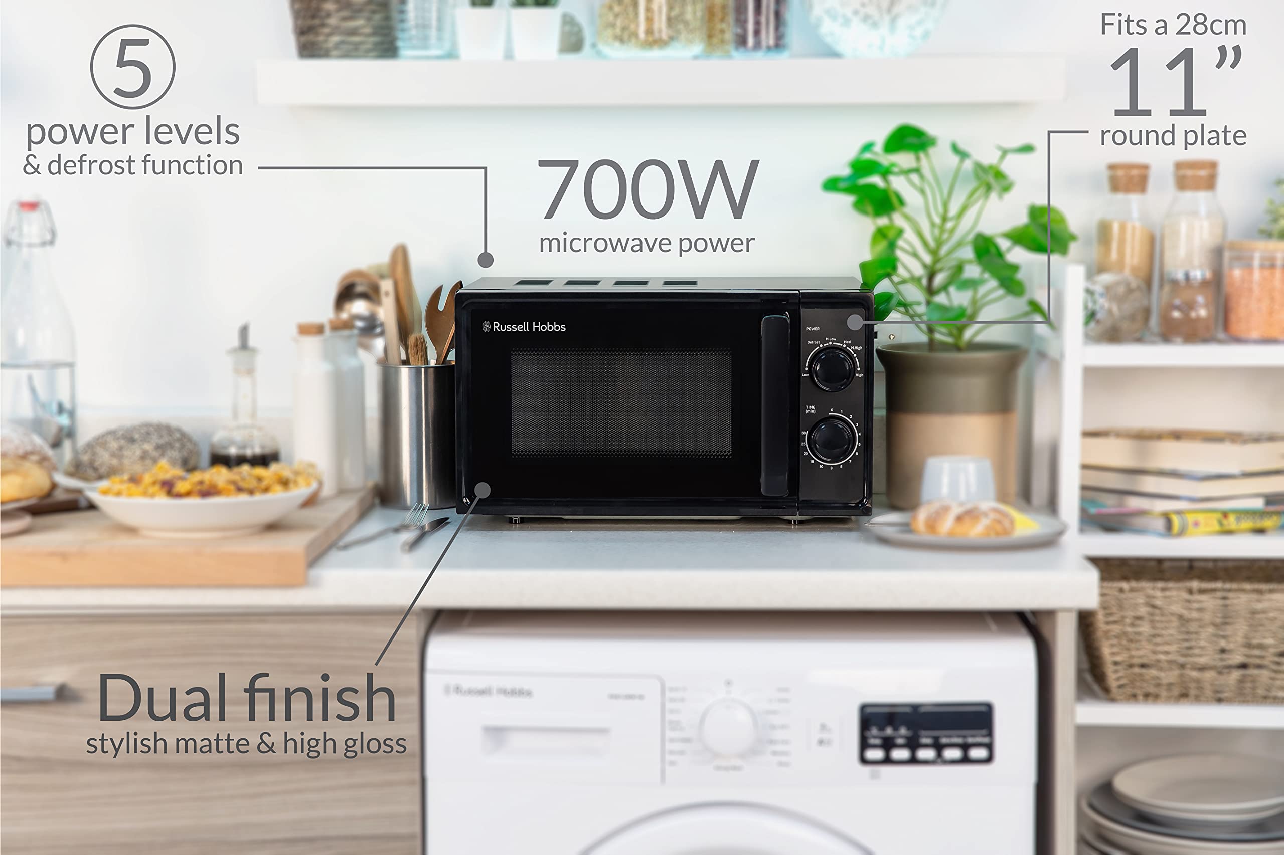 Russell Hobbs 17L Compact Microwave – 700W Manual Textures Design, Black