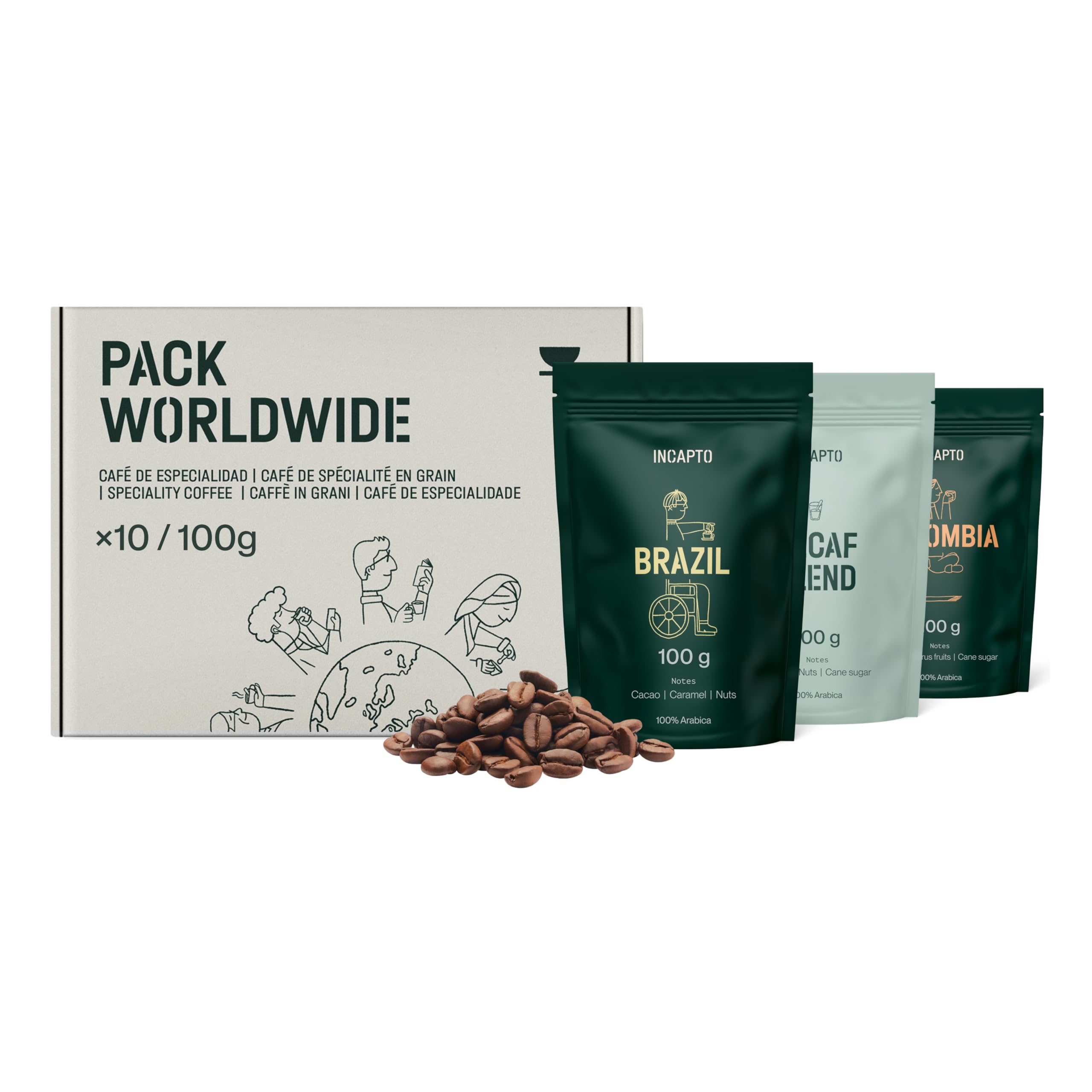 Incapto World Coffee Tasting Pack - 10 Specialty 100% Arabica Coffees