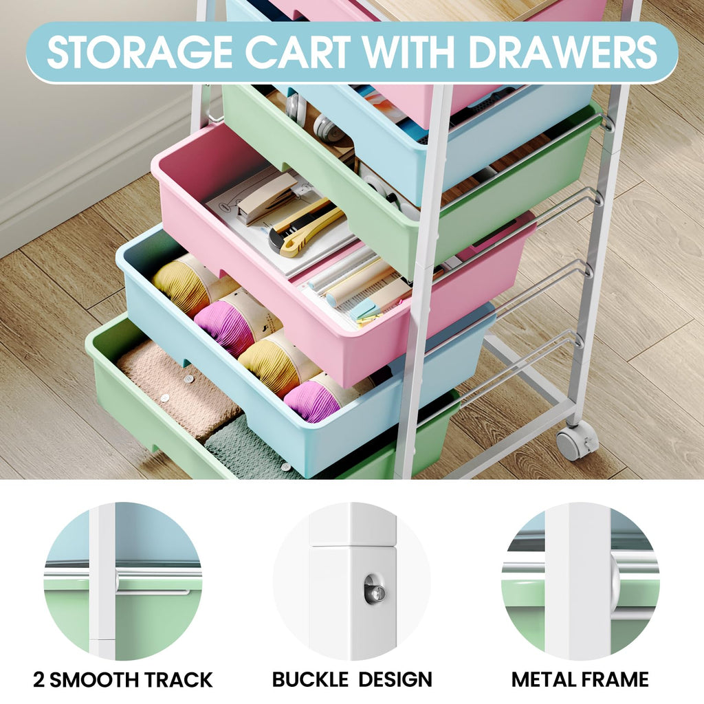 6-Drawer Craft Organizer Trolley Cart with Wooden Top - image 2