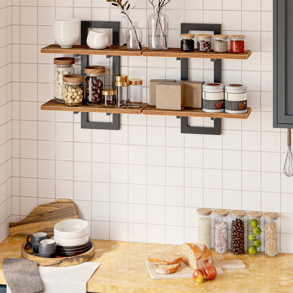 HOOBRO 2-Tier Floating Shelves Set | Greige & Black Wall Mounted Racks