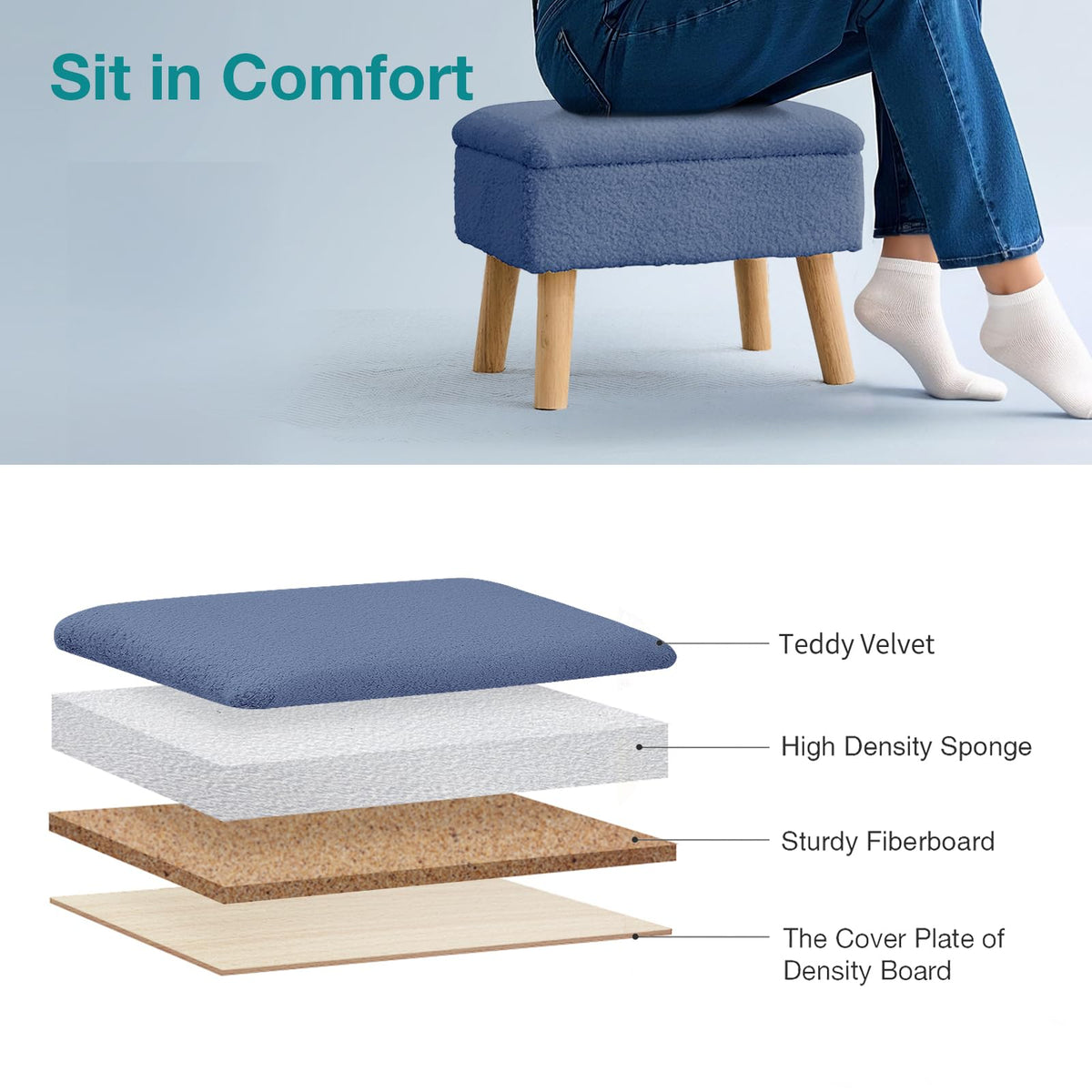 BRIAN & DANY Footstool Ottoman with Storage, Teddy Fleece Rectangle Storage Ottoman - image 3