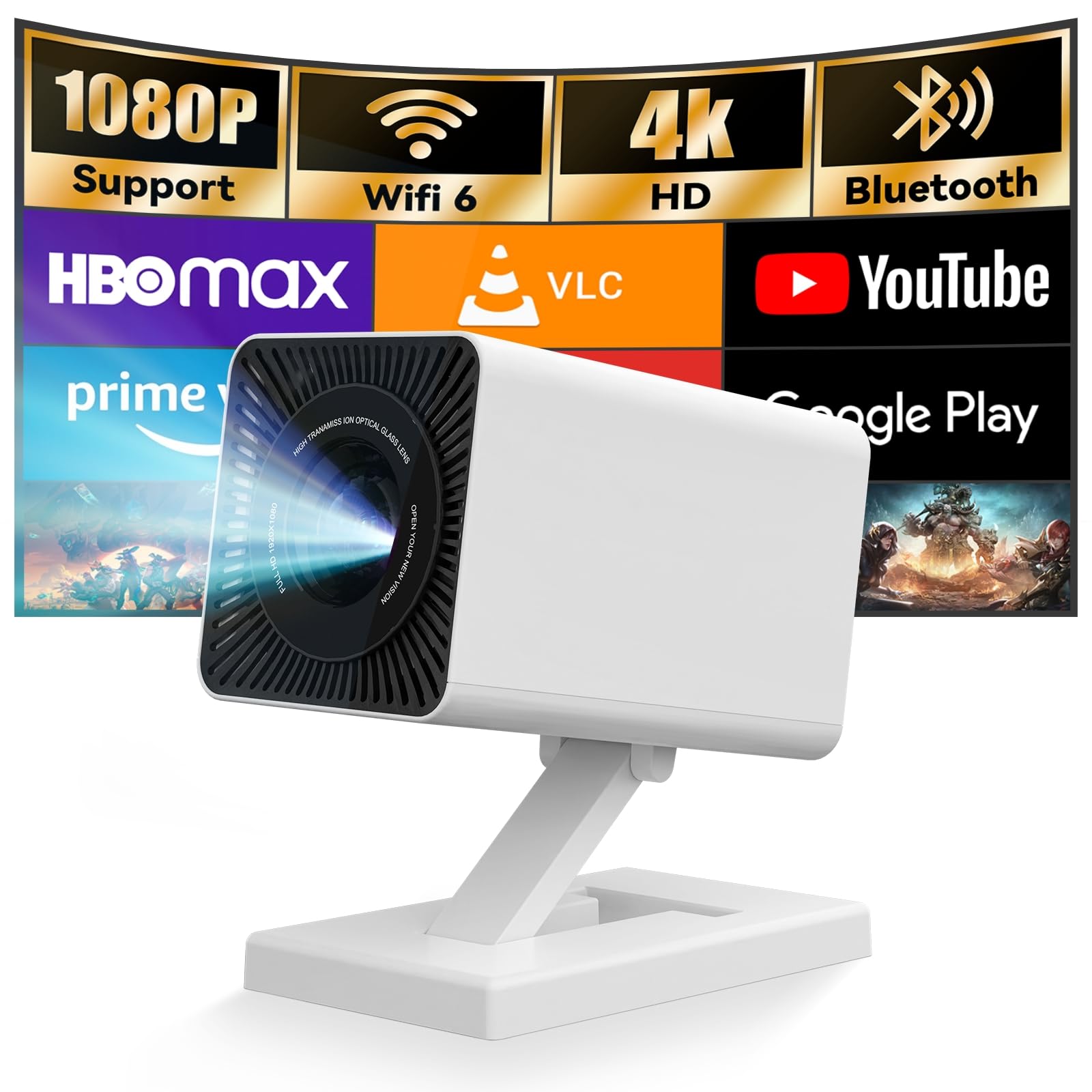 Mini Portable Projector | 4K Support WiFi 6 Bluetooth