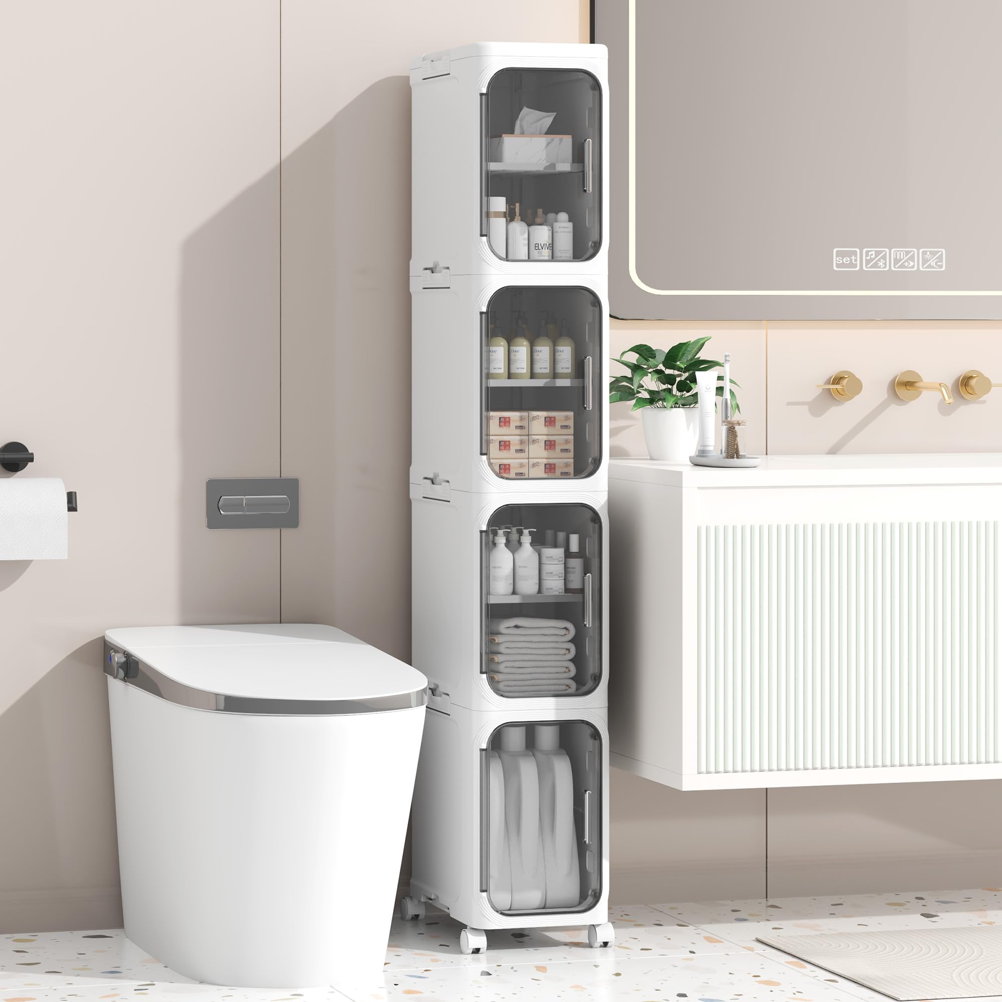 Enjinkail Slim Bathroom Cabinet – 4-Tier Waterproof Storage Trolley
