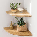 GIEANOO Solid Oak Wood Floating Corner Shelves with Wire Hole - Set of 2