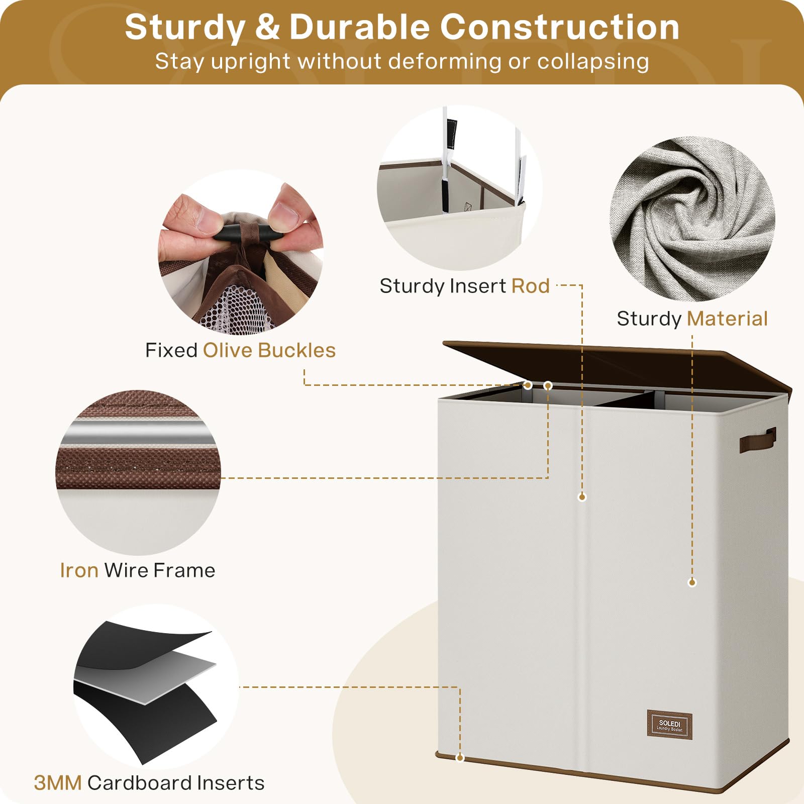 SOLEDI 145L Large Laundry Hamper with Lid | 2-Compartment Collapsible Basket