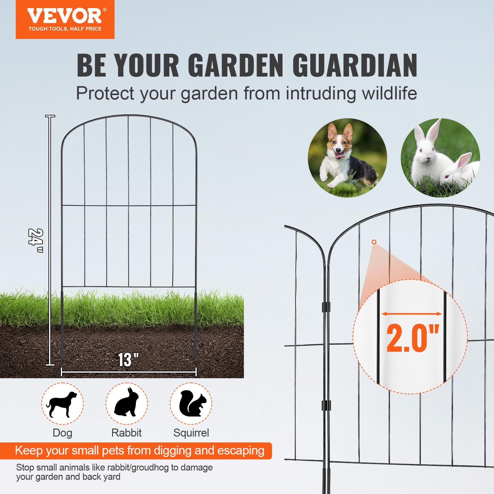 VEVOR No Dig Animal Barrier – 28 Pack Metal Garden Fence, 24x13 Inch