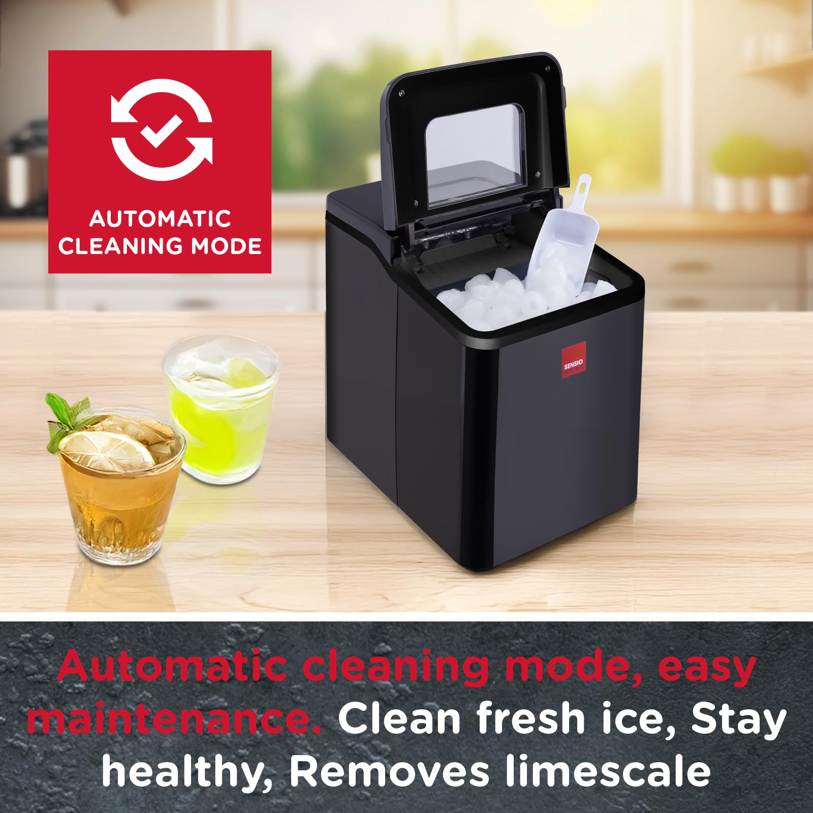Sensio Home Ice Cube Maker | 12kg Countertop Machine with Self-Cleaning