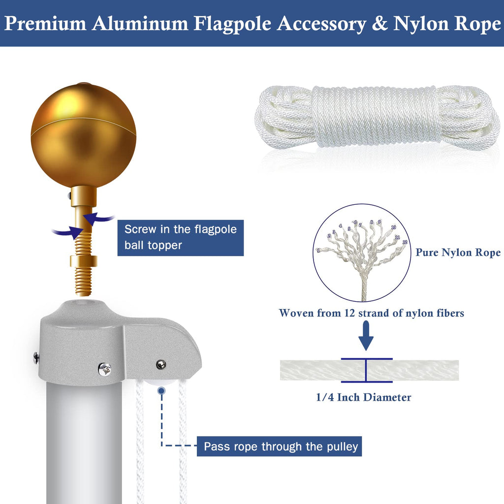 NQ 20FT Heavy Duty Aluminum Flag Pole Kit | Sectional In-Ground Flagpole