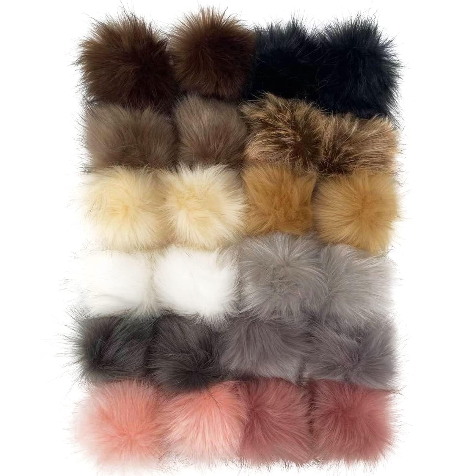 Lusy DM 24-Piece Faux Fox Fur Pom Poms | 4-Inch Fluffy Balls for Hats