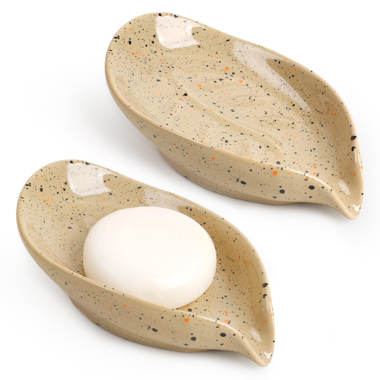 ANTIS'S HOME Leaf-Shaped Ceramic Soap Dish | Self-Draining 2-Pack Tray