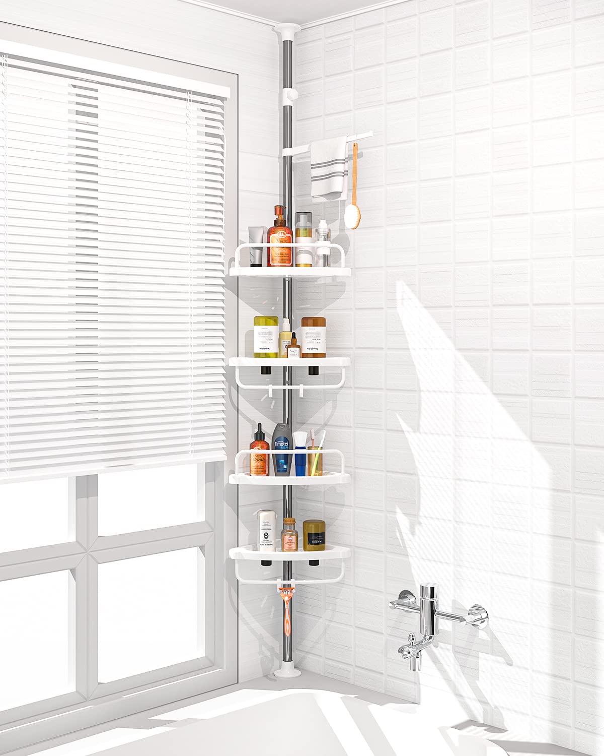 ADOVEL Corner Shower Caddy – 4 Tier Tension Pole Stainless Steel Shelf