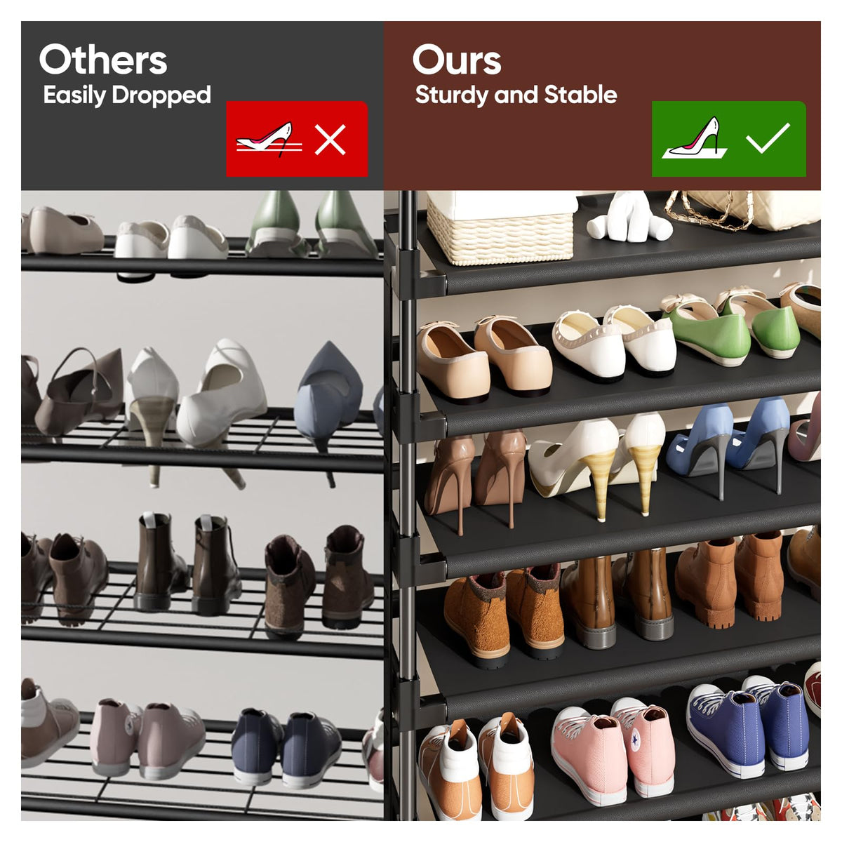Mavivegue 6 Tier Metal Shoe Rack with 5 Hooks & 4 Side pockets - image 5