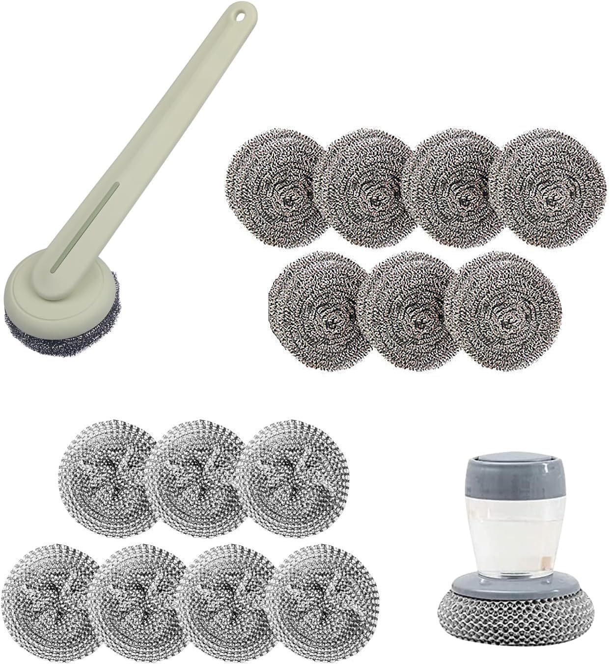 Steel Wool Dish Scrubber with Handle - 16pc Replacement Set