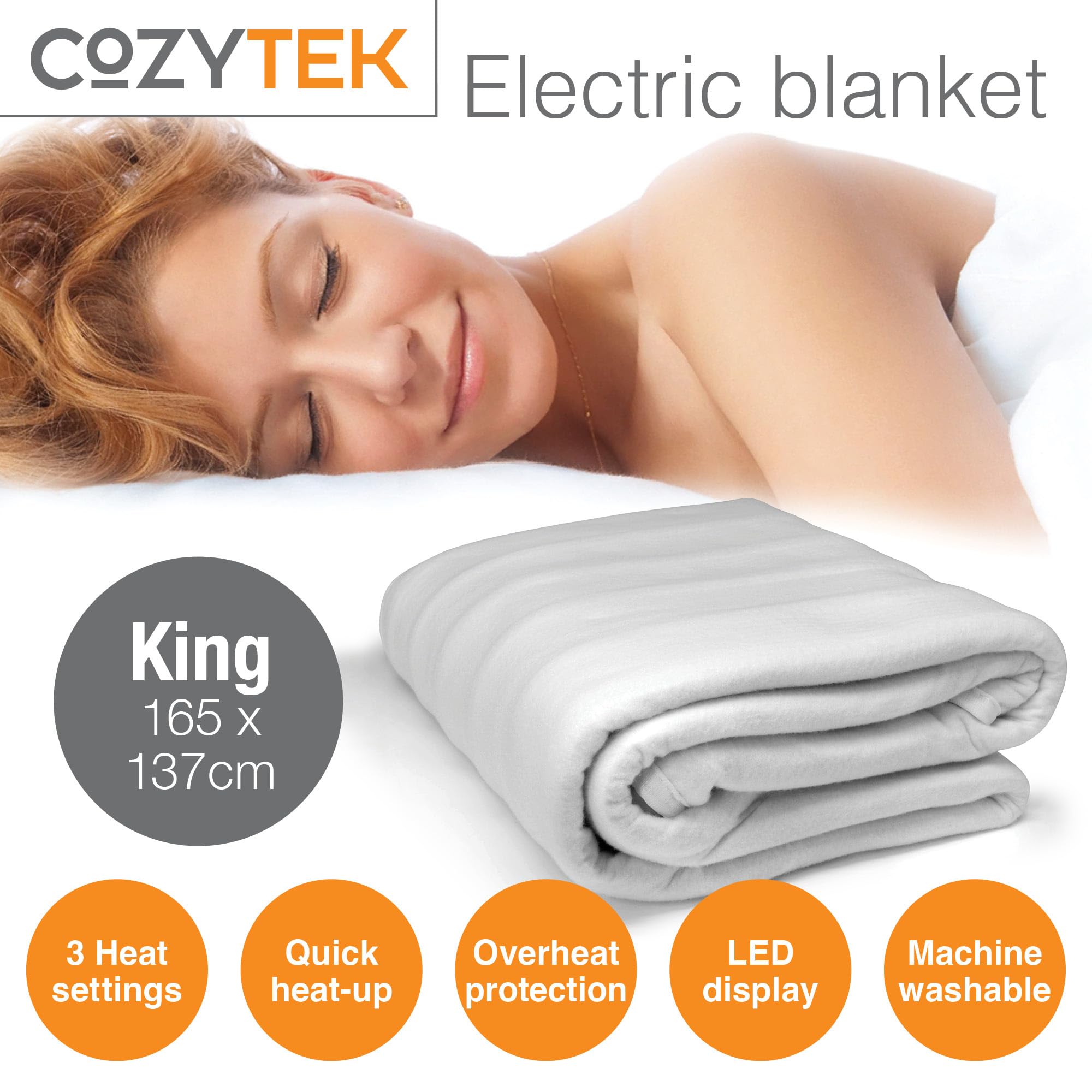 Cozytek King Size Electric Blanket – Soft Polyester Heated Underblanket