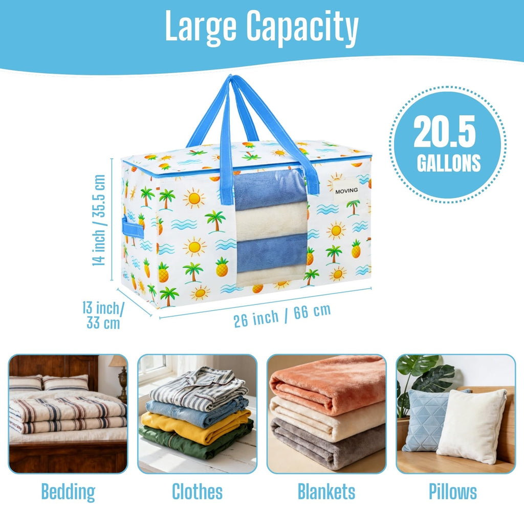 VENO 6 Pack Heavy Duty Moving Bags with Clear Window, Tropical Island, Storage Bags for Clothes and Comforter - image 2