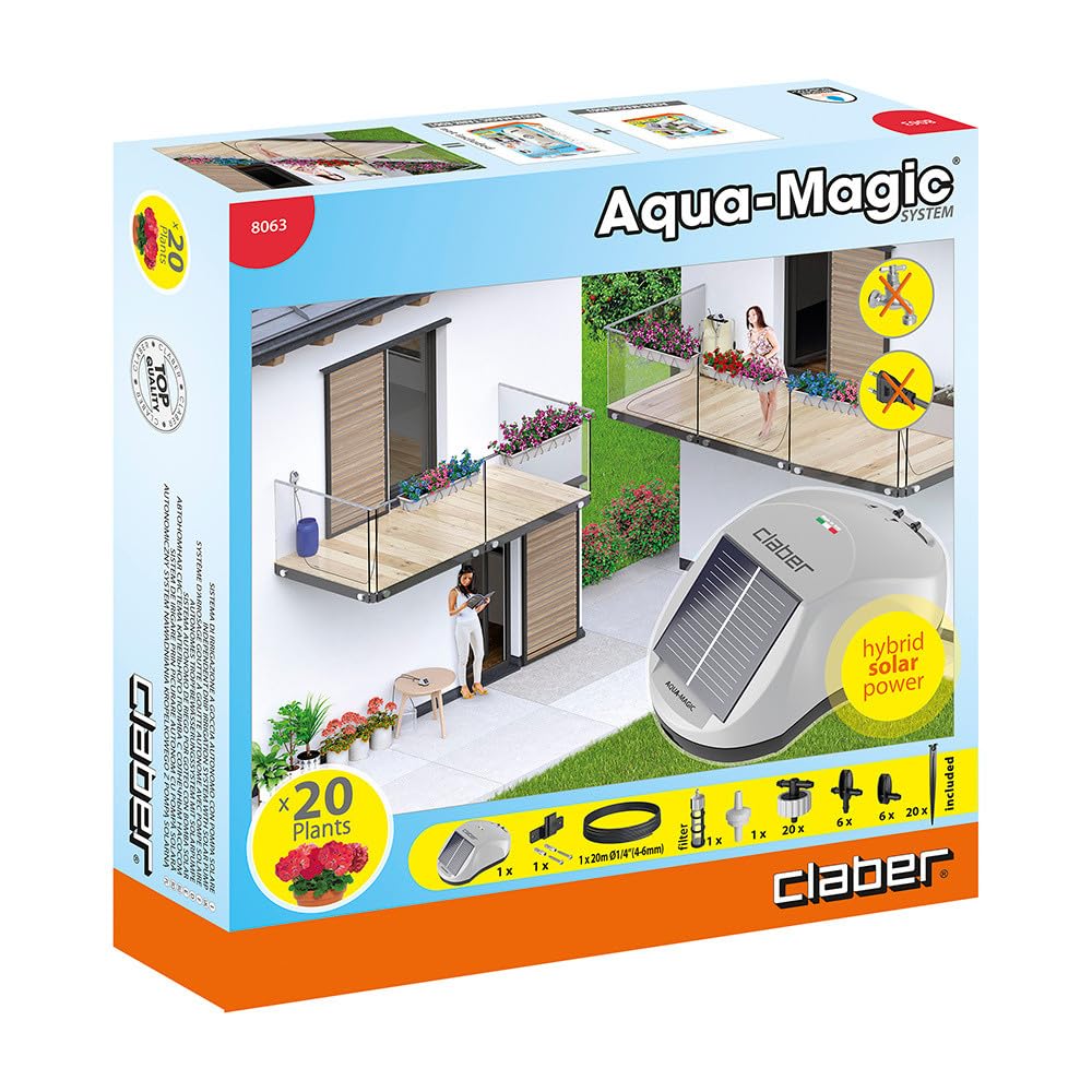 Claber 8063 Aqua-Magic System | Solar Drip Irrigation Kit for 20 Plants
