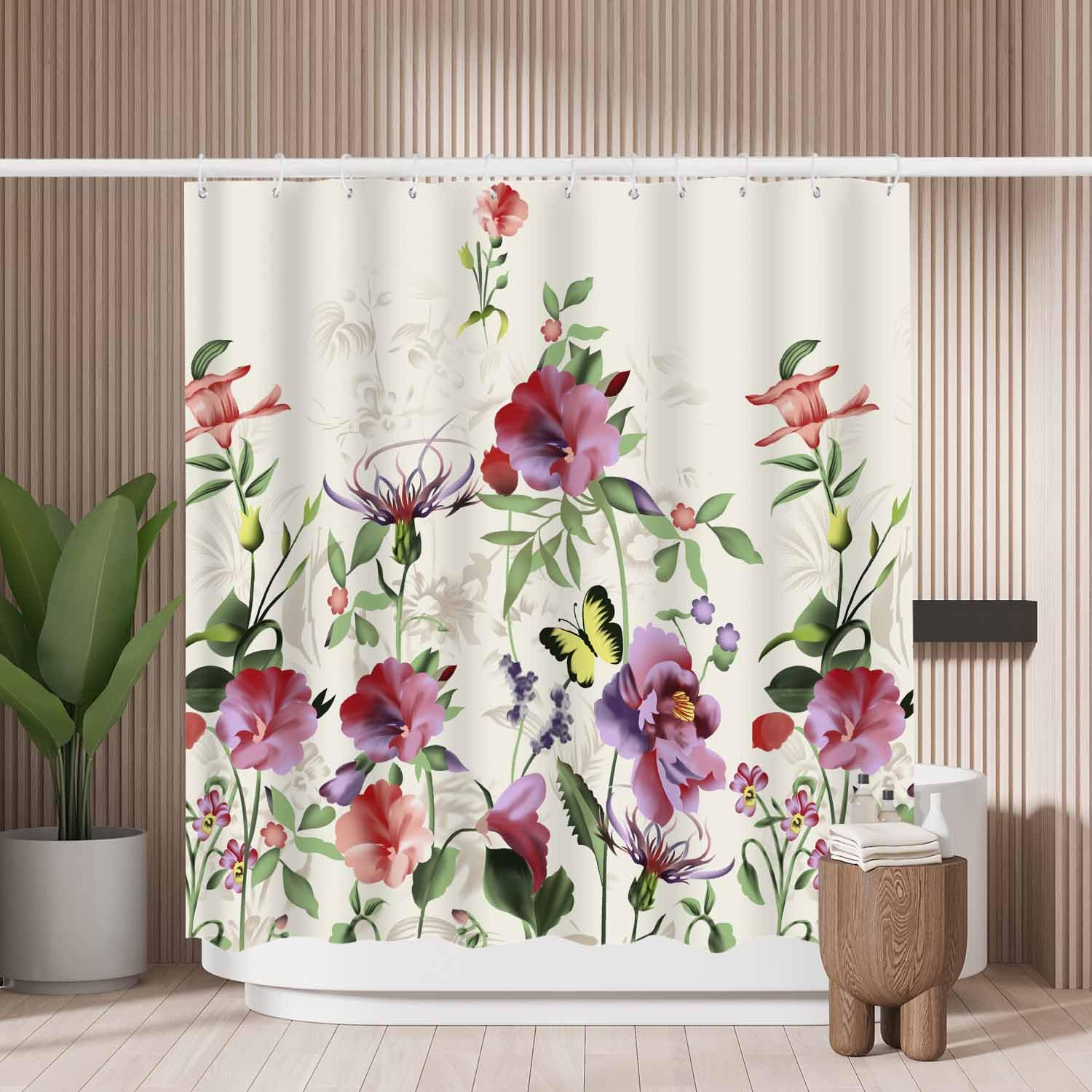 Woutay Watercolor Flower Shower Curtain – Mold Resistant Polyester, 180x180cm