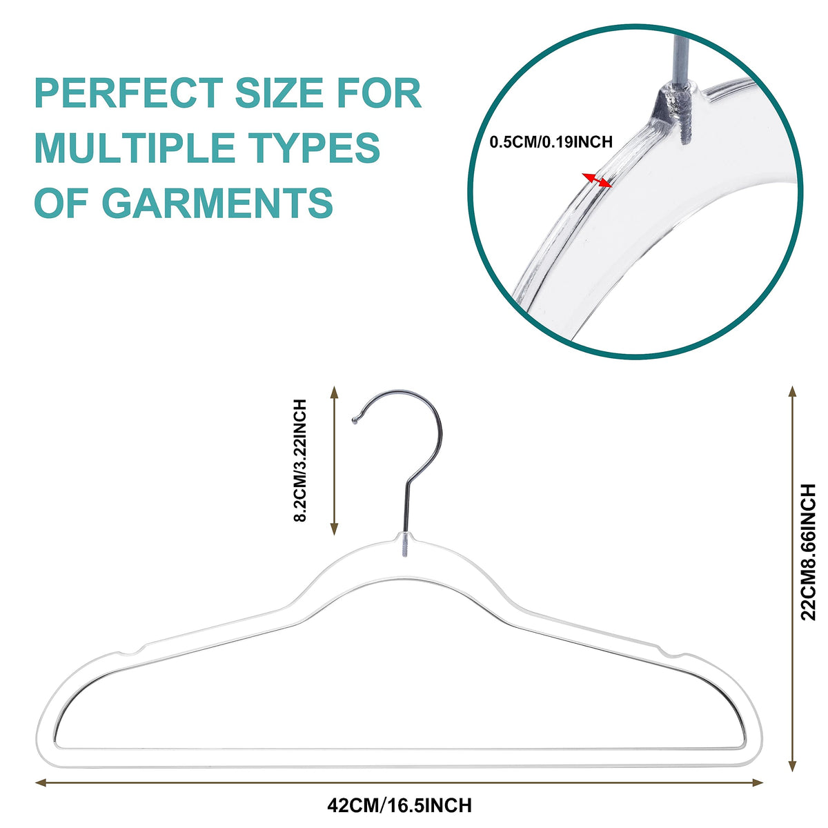 Quality Hangers Clear Plastic Hangers for Clothes | 50 Pack - 16.5 Inch | Heavy Duty Hangers Space Saving Crystal Clear Acrylic Hangers - image 5