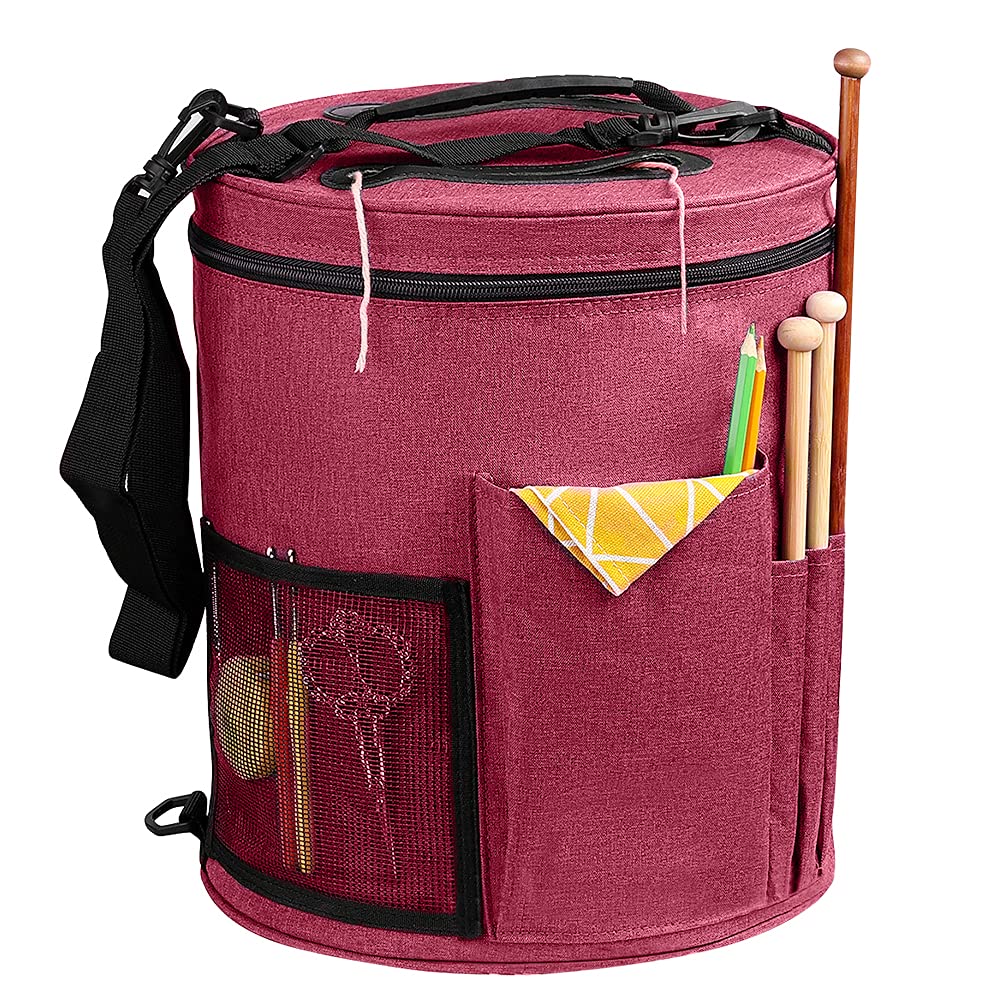 SumDirect Yarn Organizer Tote Bag – Portable Knitting Bag for Supplies, Pink
