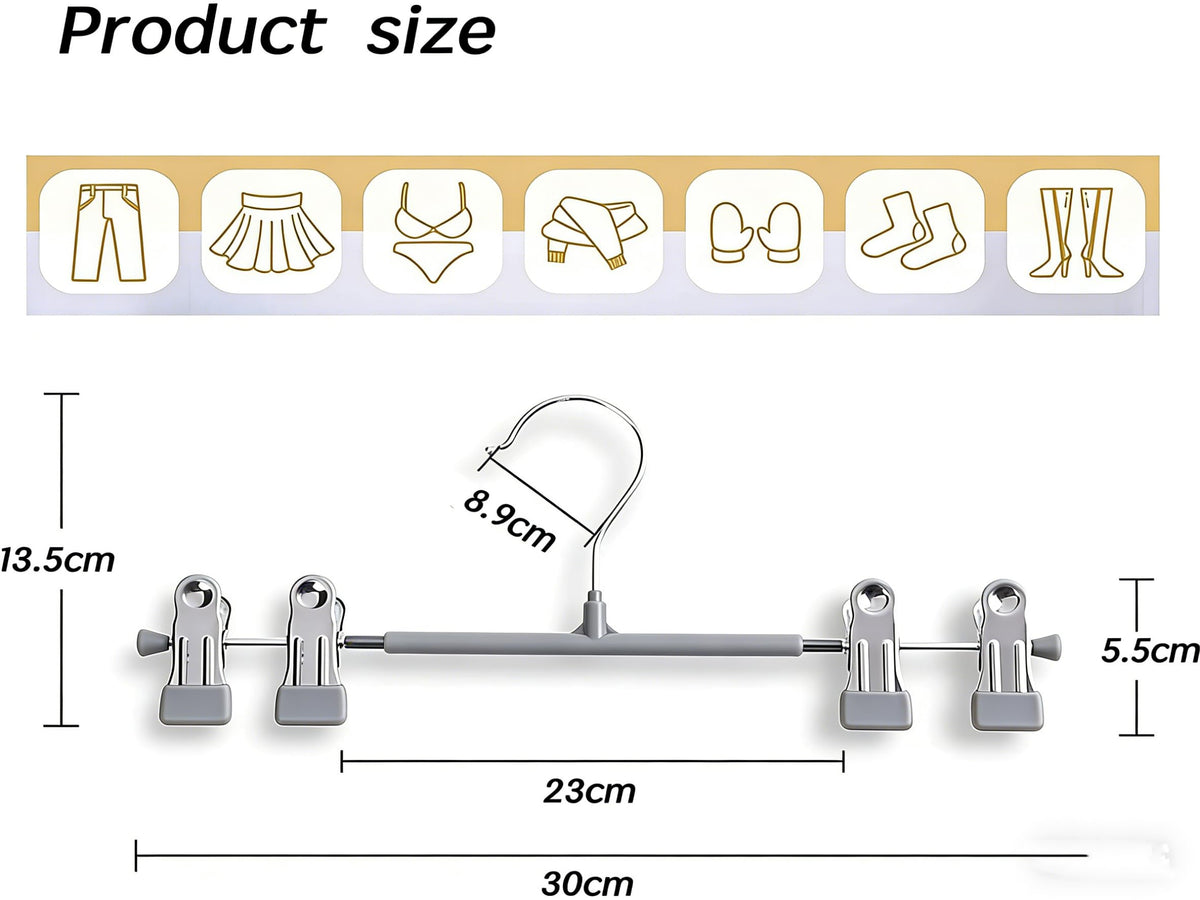 20 Pack Trouser Hanger, 30cm Pants Hangers Space Saving Skirt Hangers with Adjustable Clips,Heavy Duty Clothes Coat Garment Jeans Hangers