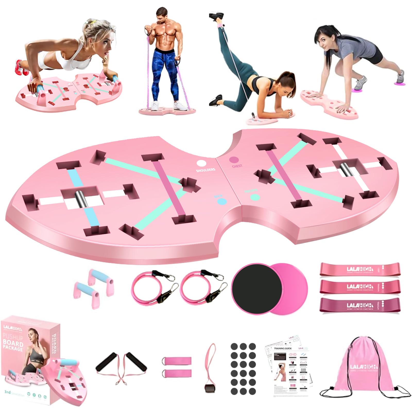 LALAHIGH 32-in-1 Home Gym Set | Push Up Board with Resistance Bands