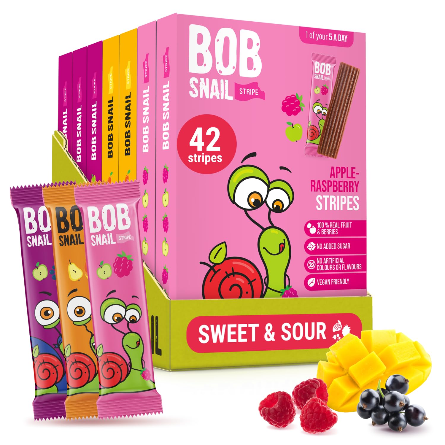 Bob Snail Fruit Leather Stripes – Mixed Fruit Healthy Snacks, 42 Bars