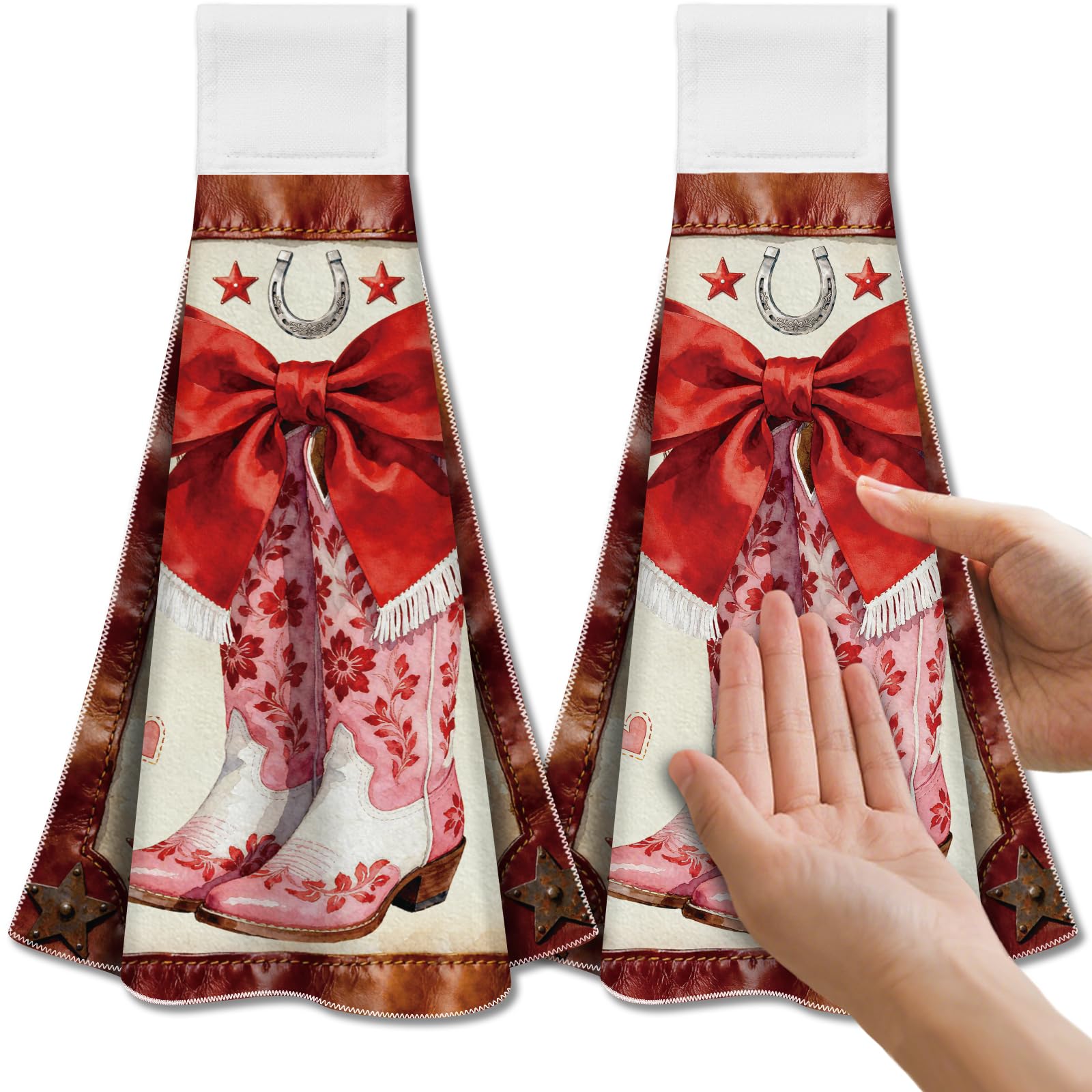 CUTHOLLOW Pink Cowboy Boots Microfiber Tea Towels – 2Pcs Hanging Dish Towels