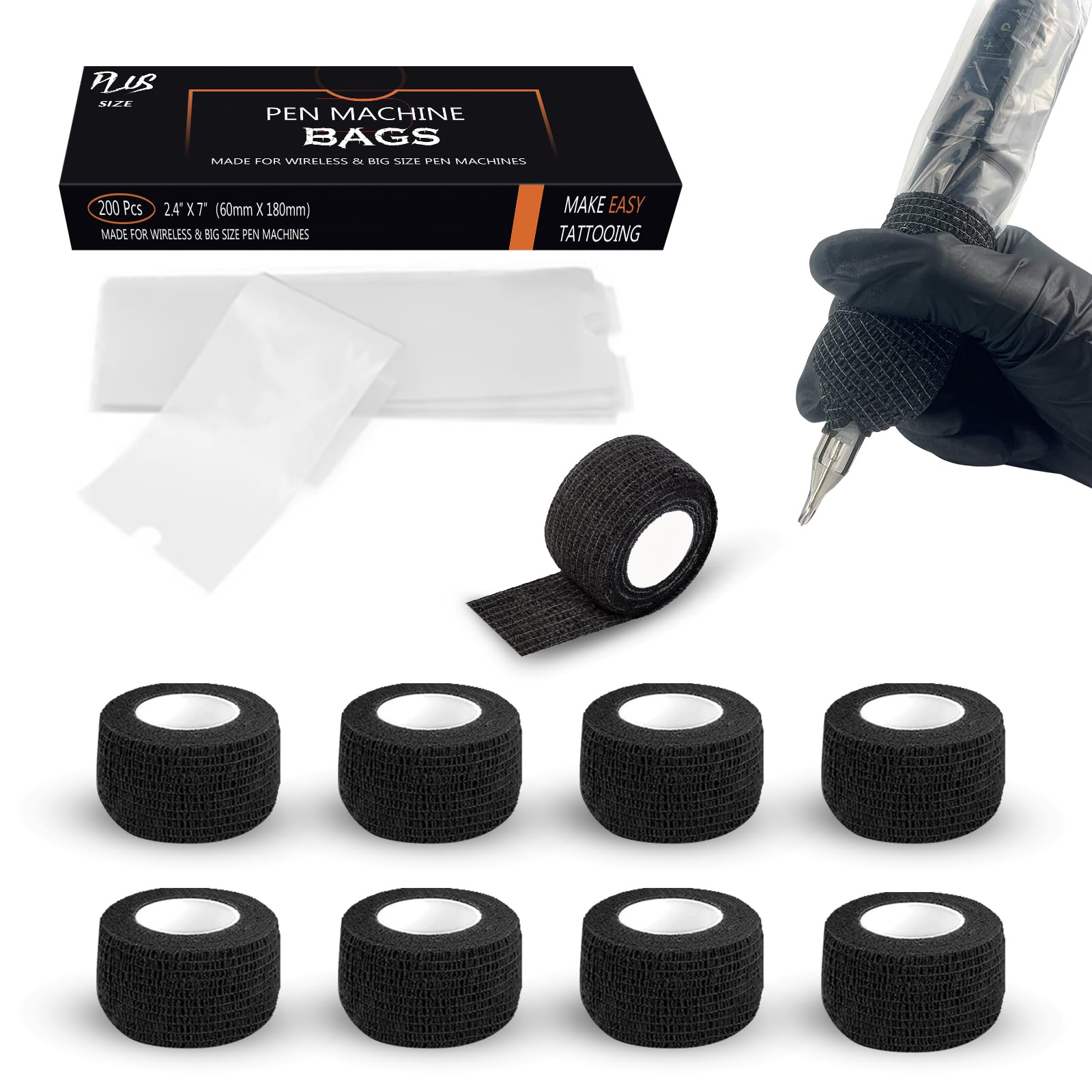 EZ Tattoo Machine Pen Covers and Grip Tape Set - 209 Piece Supply Kit