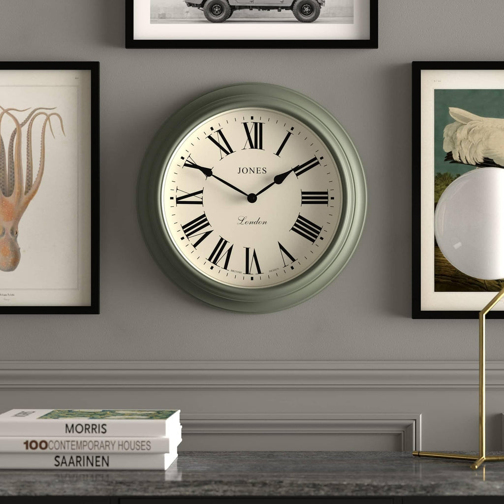 Jones Clocks Supper Club Large Wall Clock | 40cm Roman Numeral Green