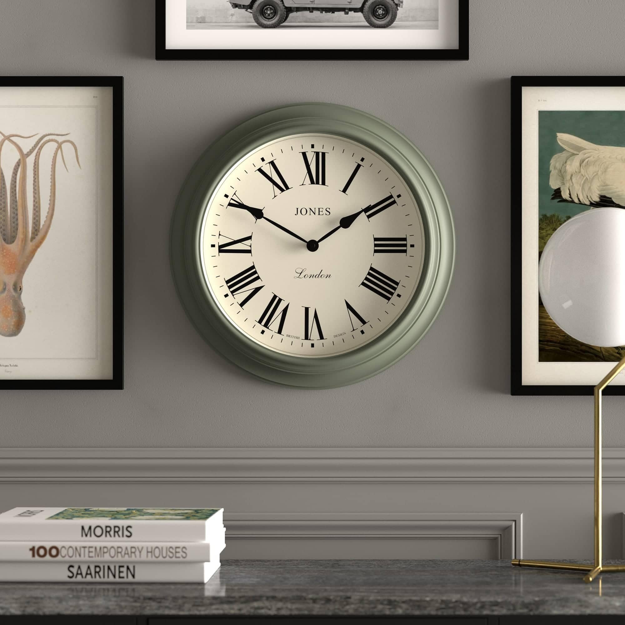 Jones Clocks Supper Club Large Wall Clock | 40cm Roman Numeral Green