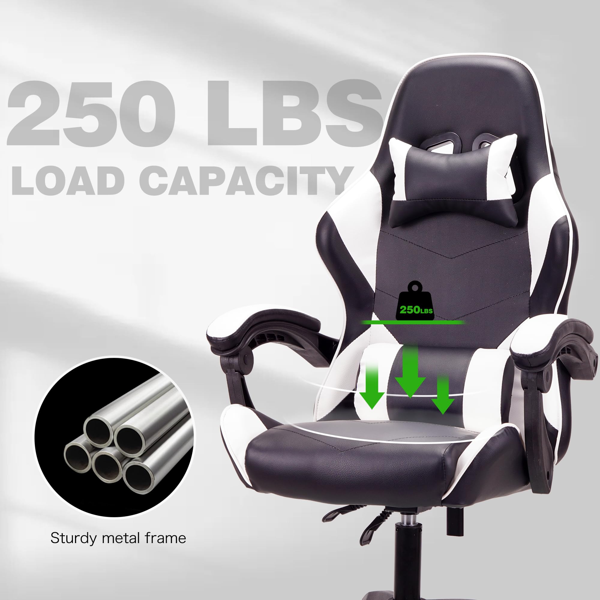 T-THREE Ergonomic High-Back Mesh Gaming Chair with Lumbar Support - White