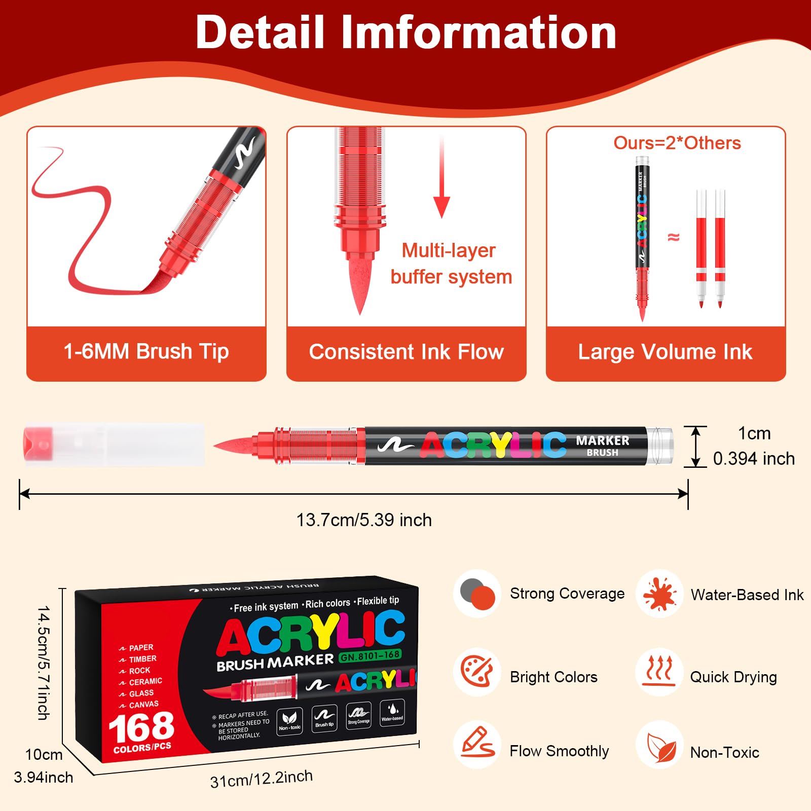 Gelanty 168 Colors Acrylic Paint Pens | Flexible Brush Tip Markers