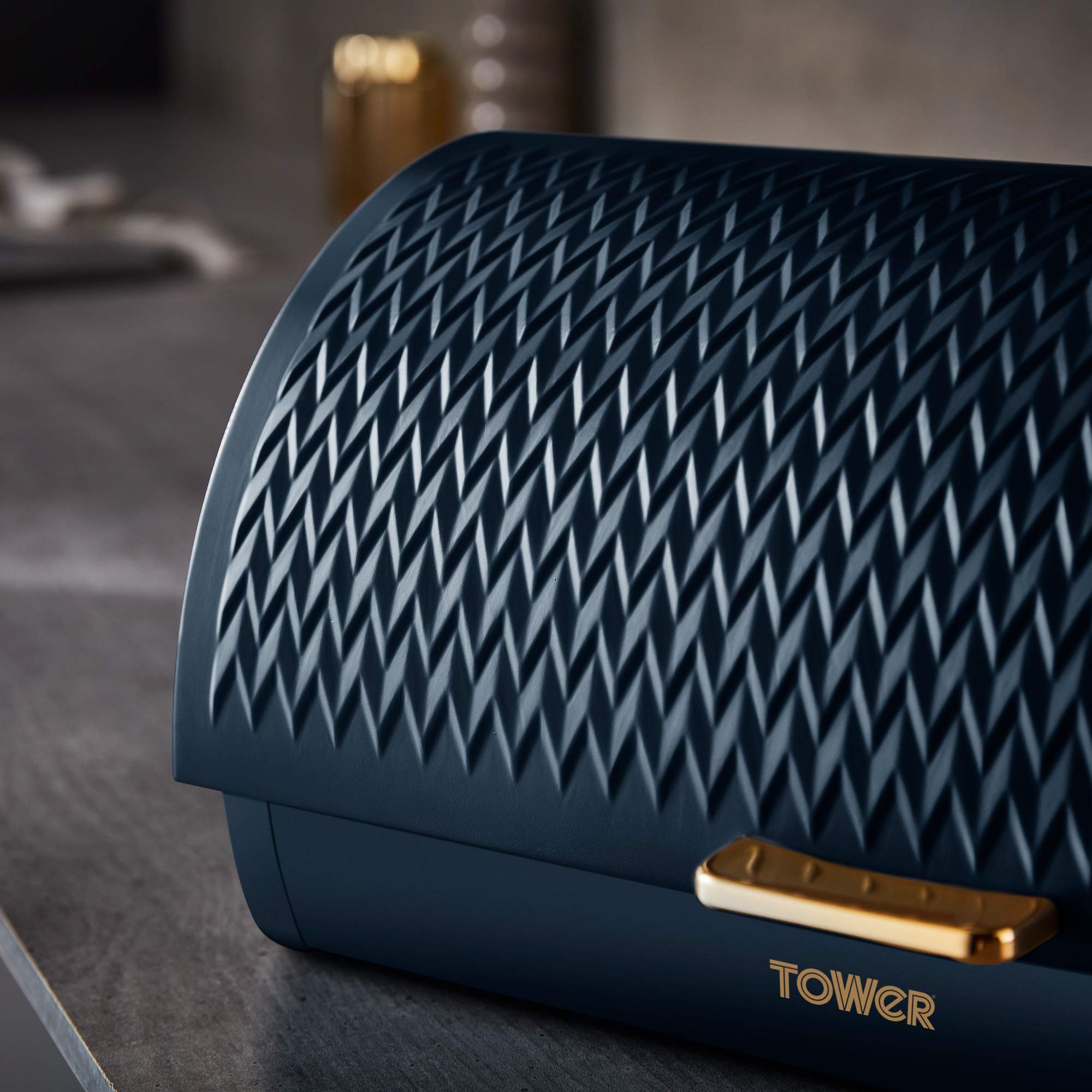 Tower Empire Roll Top Bread Bin – Art Deco Stainless Steel, Midnight Blue