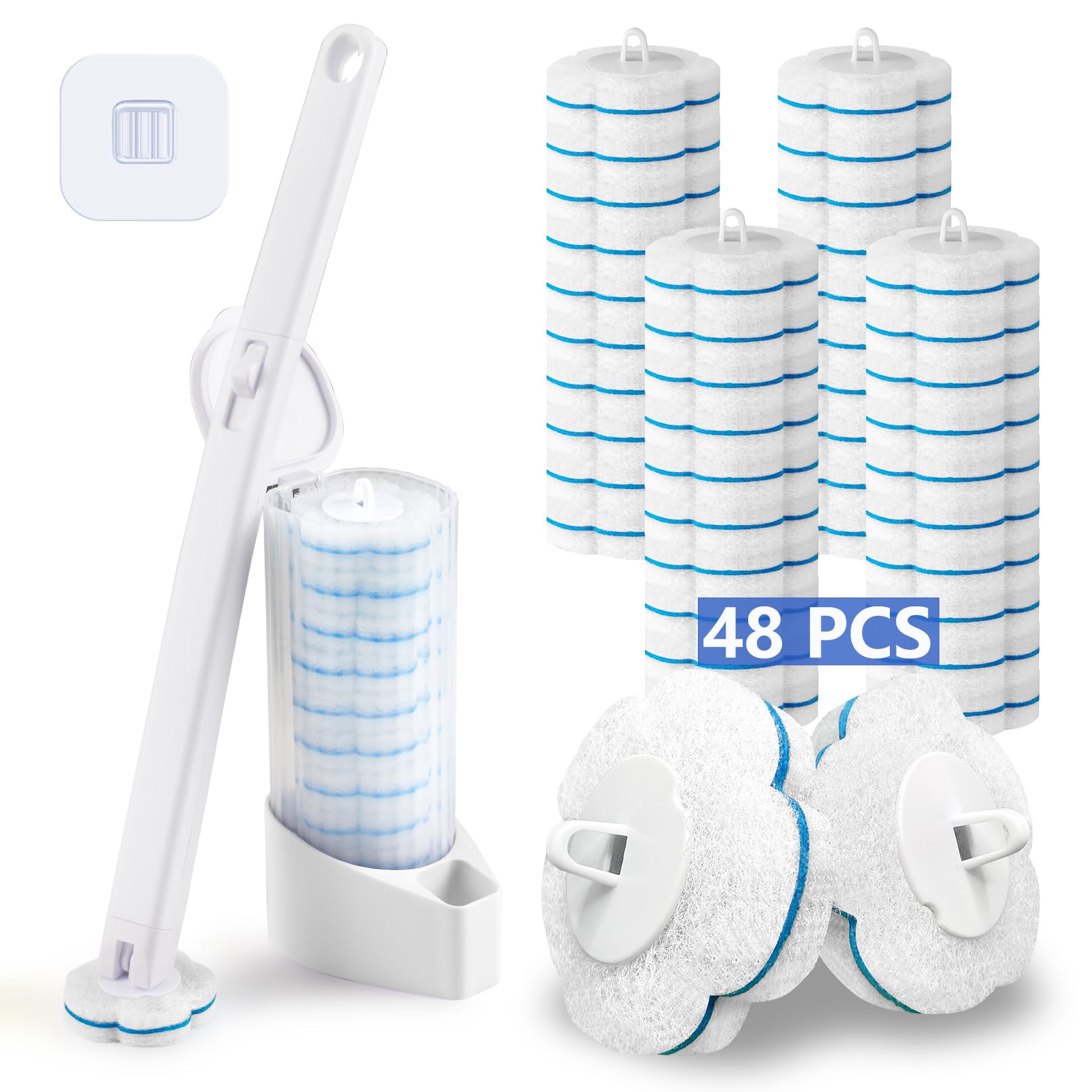 Ucaimao Disposable Toilet Brush and Holder Set with 48 Cleaner Refills