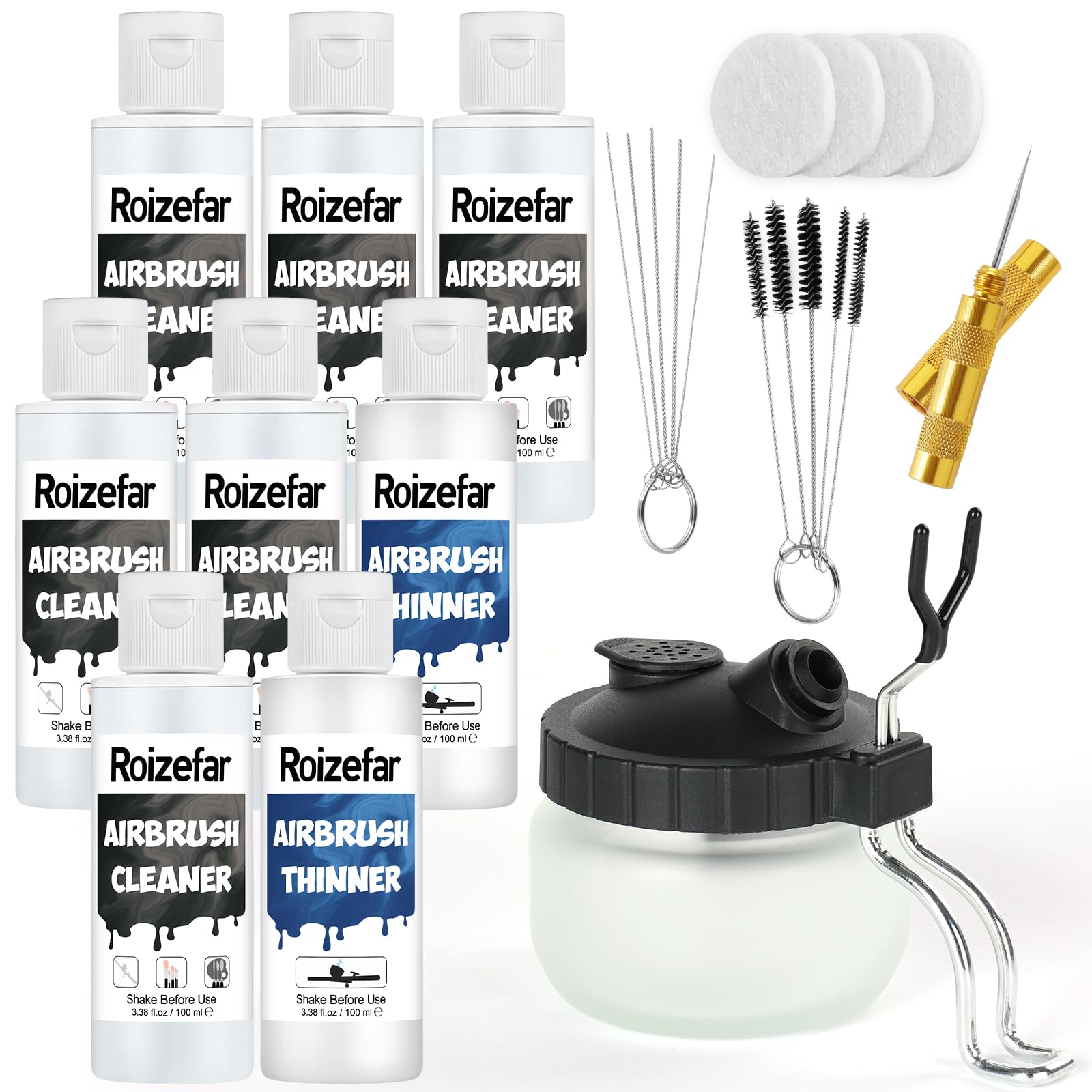 Roizefar Airbrush Cleaning Kit with Pot, 6 Cleaners and 2 Thinners