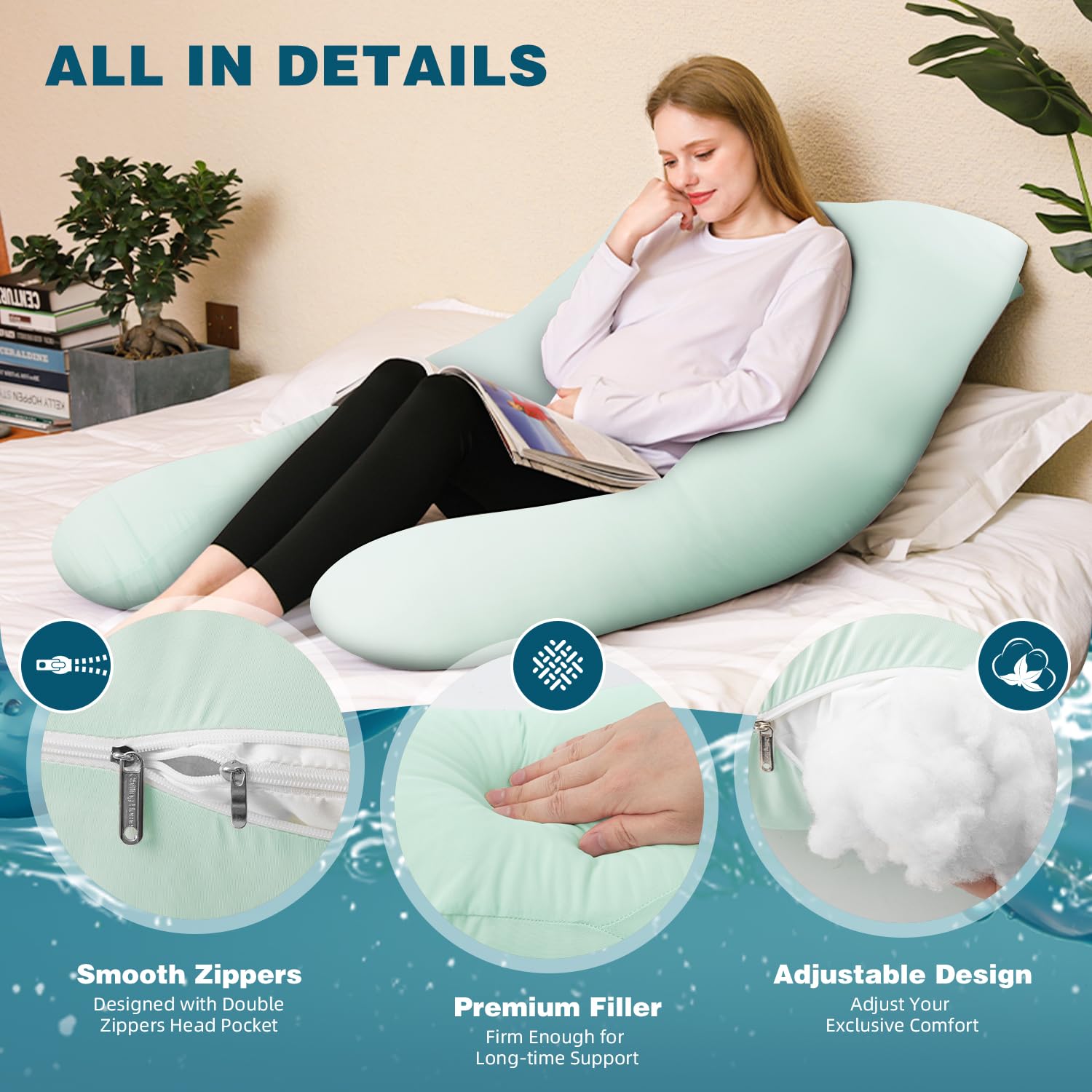 Chilling Home Cooling Pregnancy Pillow | 55" U-Shaped Jersey Body Pillow
