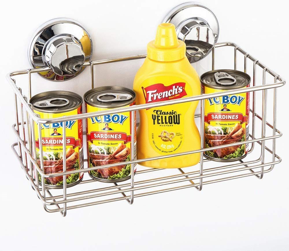 SANNO Suction Cup Shower Caddy – Rustproof Stainless Steel Basket, 2-Pack