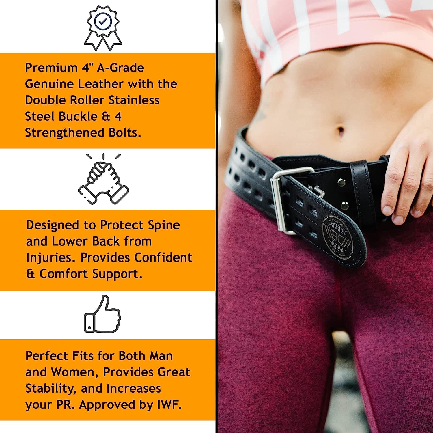 WARM BODY COLD MIND Weight Lifting Belt | 4" Genuine Leather Gym Belt