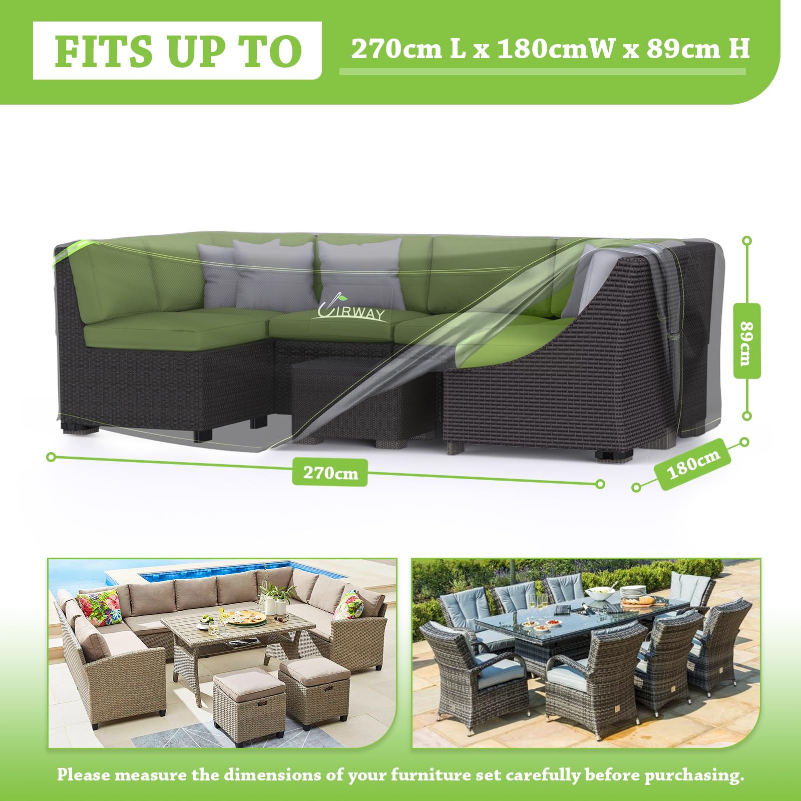 UIRWAY 420D Heavy Duty Garden Furniture Cover - Waterproof Patio Table Cover