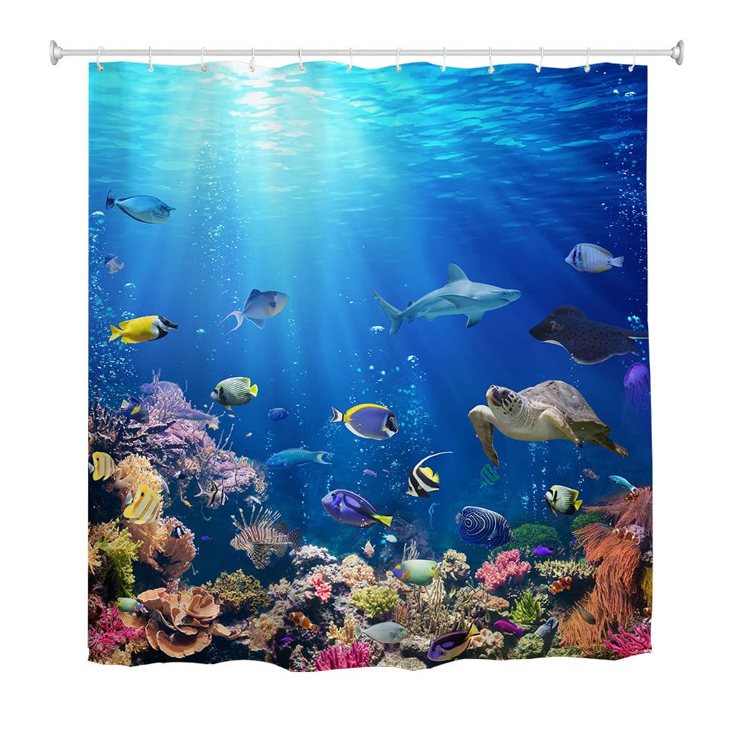 Jolof Store Extra Long Ocean Fish Shower Curtain – 180x220cm Fabric