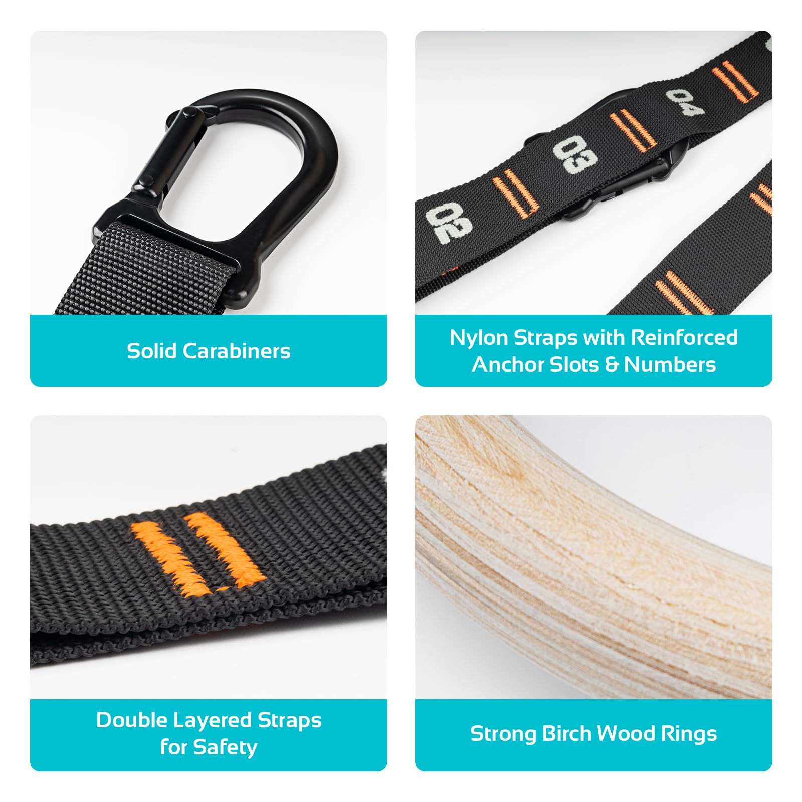 Vulken 32mm Wooden Gymnastic Rings with Numbered Straps & Handles